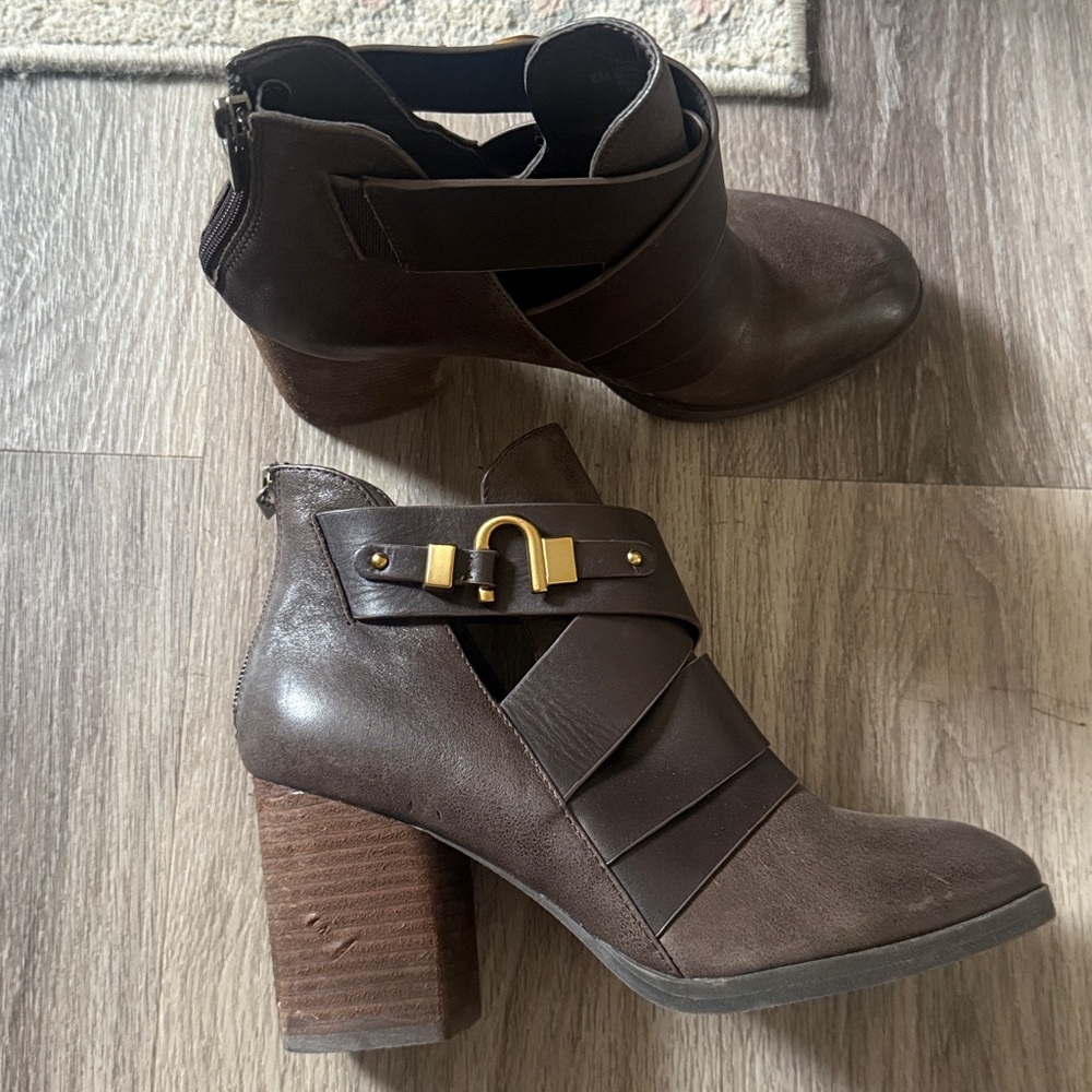 Isola Dark Brown Ankle Booties with Gold Buckle Leather Boots